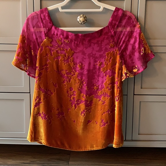 Maeve from Anthropologie Flutter Sleeve Velvet Top - Picture 2 of 5